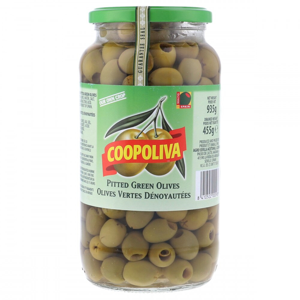 COOPOLIVA GREEN OLIVES PITTED 935G