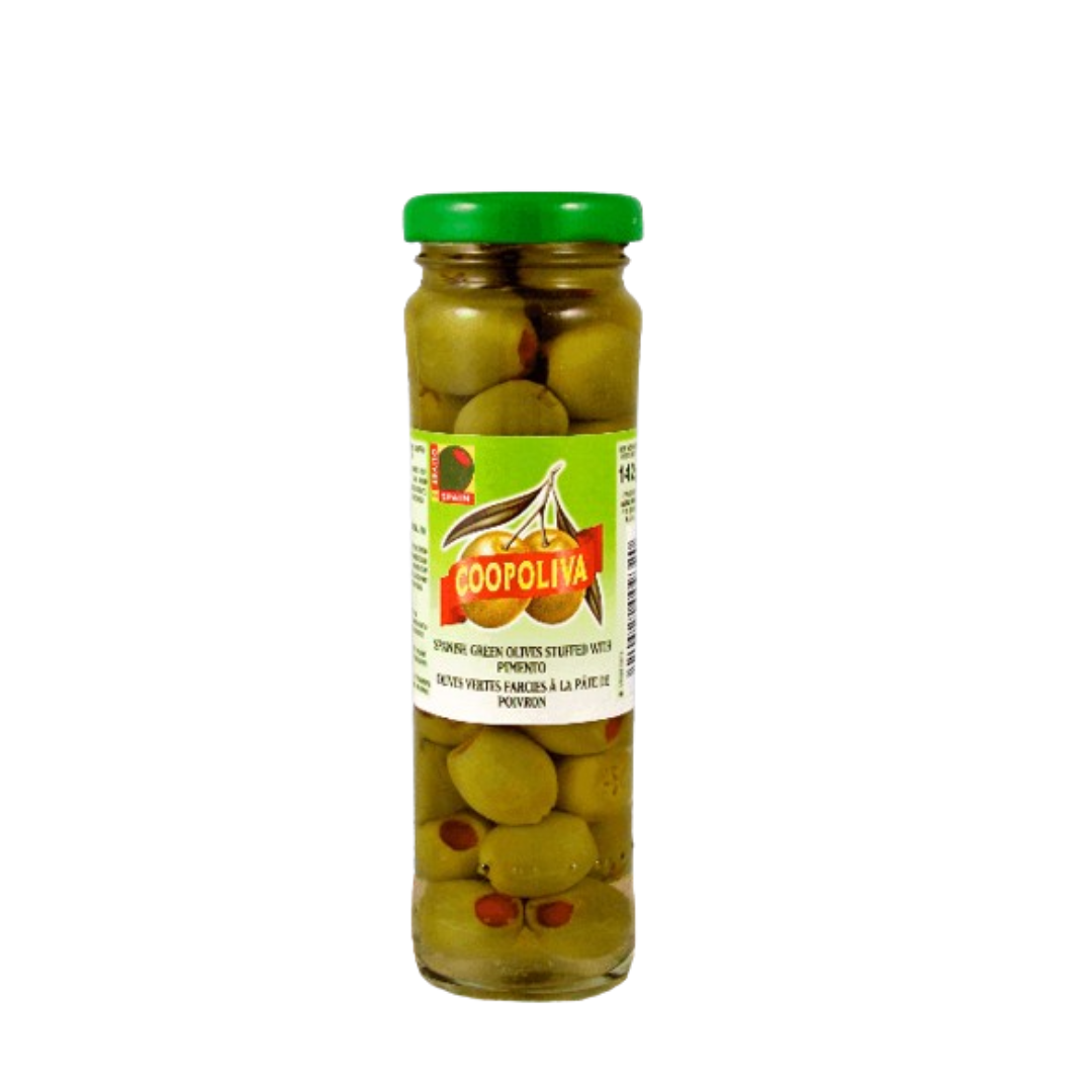 COOPOLIVA GREEN OLIVES PITTED 142G